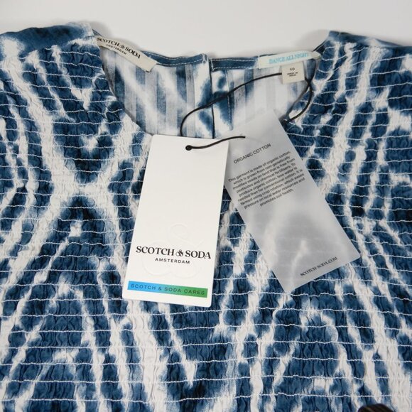 SCOTCH & SODA Smocked Long Sleeve Top Blouse US Size 10 L Bow Back Teal Tie Dye - Picture 6 of 11